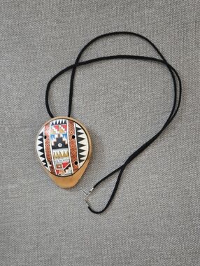 Boho Multicolor Tribal Teardrop Whistle Necklace with Black Cord